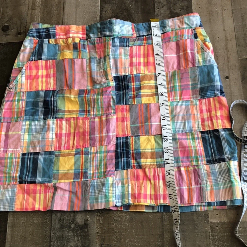 Larry Levine Patchwork Plaid Mini Skirt in Pink, Yellow, Blue - Picture 5 of 7